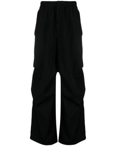 Jil Sander Pantalones anchos con detalles fruncidos - Negro