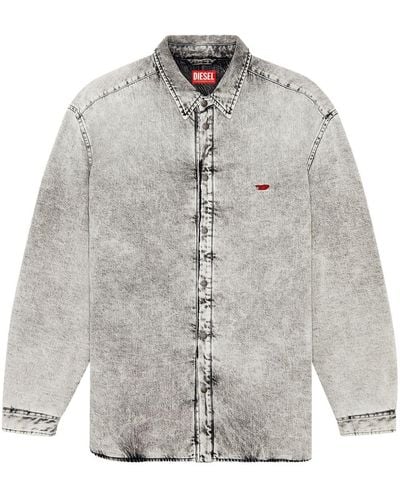 DIESEL Marbled Denim Button-Down Shirt - Gray