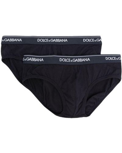 Dolce & Gabbana Logo-waistband Cotton Briefs (pack Of Two) - Blue