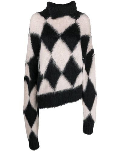 Quira Argyle Intarsia-knit Oversized Sweater - Black