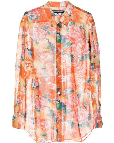 Junya Watanabe Floral-print Cotton Shirt - Orange