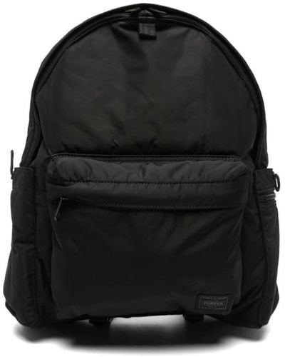 Porter-Yoshida and Co Logo-patch Padded Backpack - Black