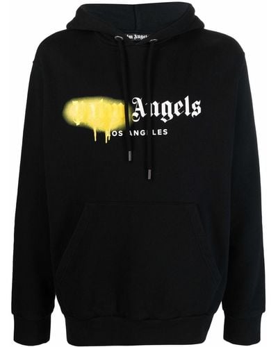 Palm Angels Los Angeles Spray Logo-Print Hoodie - Black