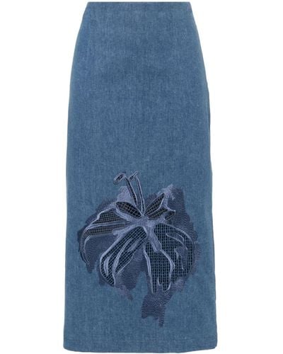 Stella Jean Jupe en jean à finitions en dentelle - Bleu