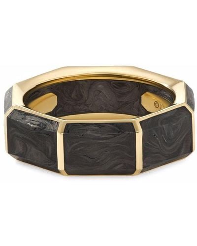 David Yurman 18kt Gold 8mm Faceted Forged Carbon Band Ring - Metallic