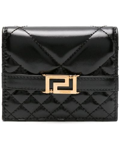 Versace Greca-plaque Diamond-quilted Leather Wallet - Black