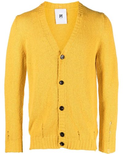 PT Torino V-neck Knitted Cardigan - Yellow