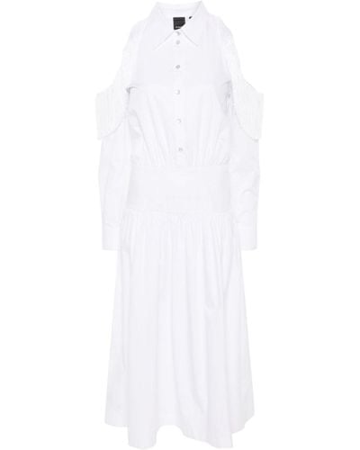 Pinko Flared Shirt Dress With Off-Shoulder Sleeves - White