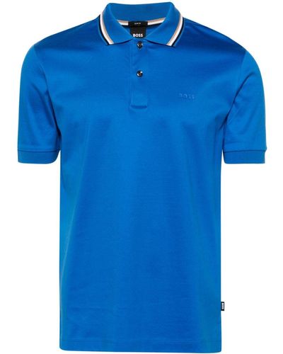 BOSS Logo-print Jersey Polo Shirt - Blue