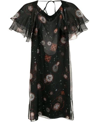 Isolda Ruffle-sleeve Dress - Black