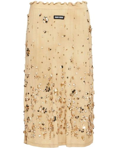 Miu Miu Midi-jurk Met Geborduurde Bloemen - Naturel