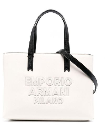 Emporio Armani ロゴパッチ ハンドバッグ - ホワイト