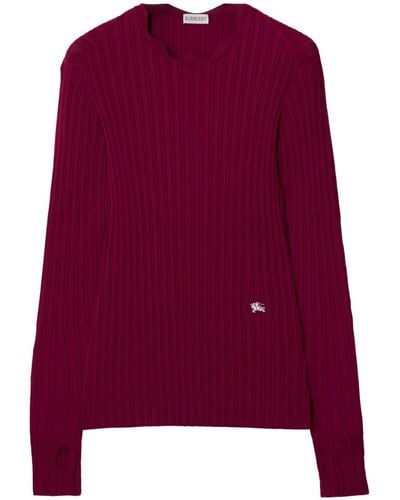 Burberry Equestrian Knight Ribbed-knit Top - Purple