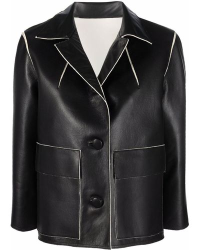 Liska Cropped-sleeve Leather Jacket - Black