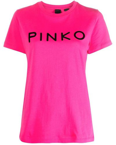 Pinko T-shirt en coton à logo embossé - Rose