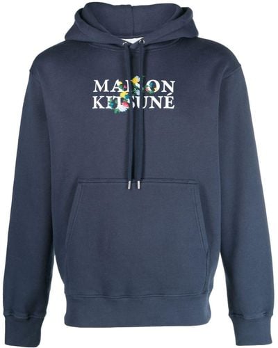 Maison Kitsuné Logo-print cotton hoodie - Blu
