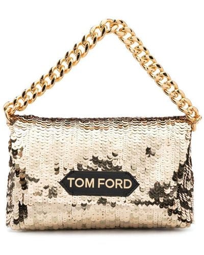 Tom Ford Logo-patch Sequinned Mini Chain Bag - Metallic