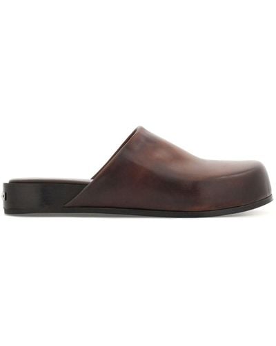 Ferragamo Round-toe Leather Slippers - Brown