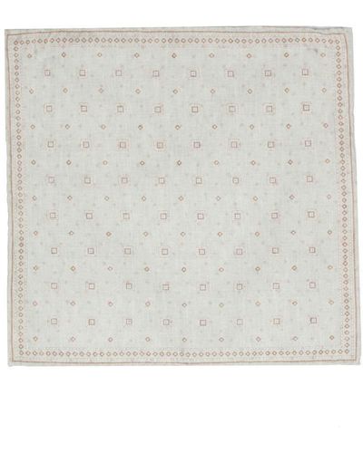 Eleventy Geometric-print Wool-cotton Scarf - White