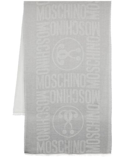 Moschino Logo-jacquard Frayed-edge Scarf - Gray