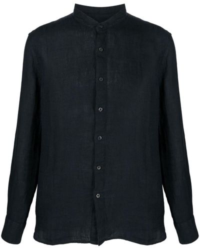 120% Lino Camisa con cuello mao - Negro