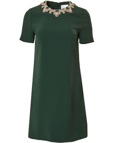 Carolina Herrera Crystal-embellished Short-sleeve Shift Dress - Green