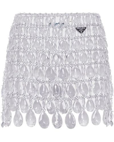 Prada Crystal-embellished Fringed Miniskirt - White
