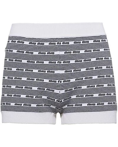 Miu Miu Knitted Logo Mini Shorts - Gray