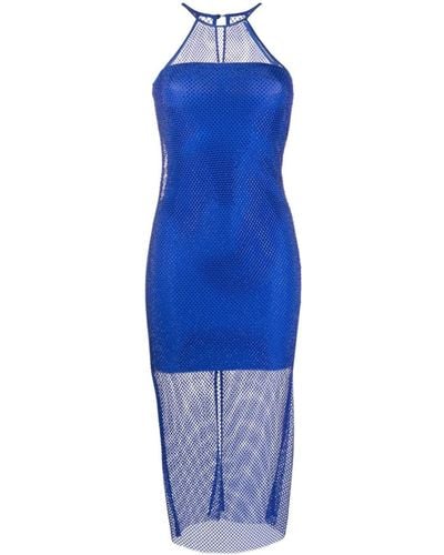 Patrizia Pepe Rhinestone-embellished Mesh Midi Dress - Blue