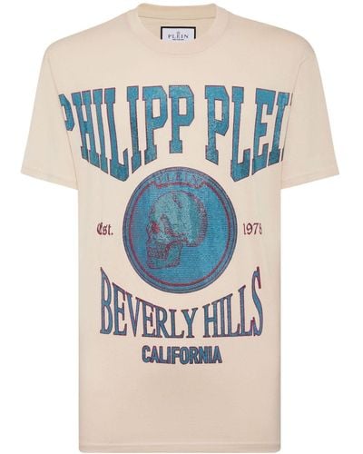 Philipp Plein Crystal-embellished Cotton T-shirt - Blue