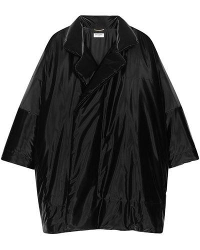 Saint Laurent Lacquered-finish Oversized Coat - Black