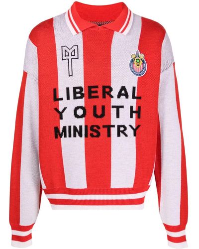 Liberal Youth Ministry X Chivas De Guadalajara Striped Knitted Polo Top - Red