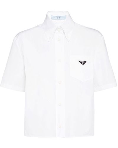 Prada Camicia crop con placca logo - Bianco