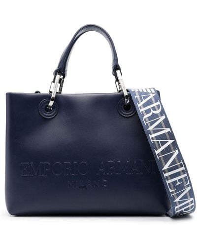 Emporio Armani Small Logo-embossed Tote Bag - Blue