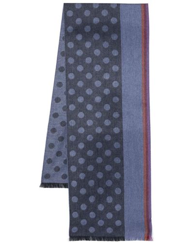 PS by Paul Smith Patterned Intarsia-knit Frayed-edge Scarf - Blue