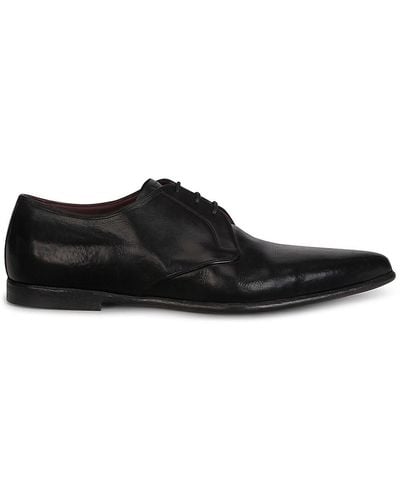 Dolce & Gabbana Calf Leather Pointed Derby Shoes - Black