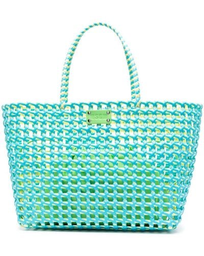 MSGM Large Woven Logo-patch Tote Bag - Blue
