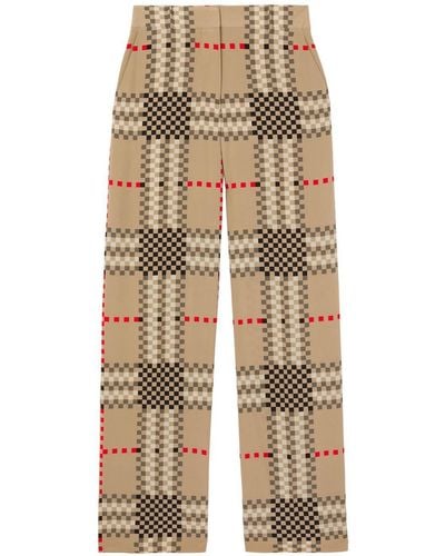 Burberry Pixel Check Wide-leg Pants - Natural
