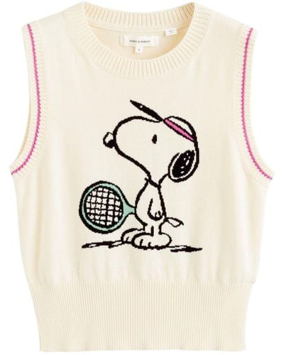 Chinti & Parker Snoopy Tennis Intarsia-knit Knitted Vest - Natural