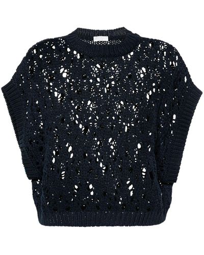 Brunello Cucinelli Open-knit Sleeveless Sweater - Blue