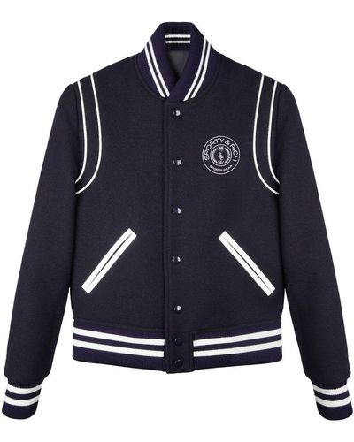 Sporty & Rich Connecticut Crest Logo-embroidered Varsity Jacket - Blue