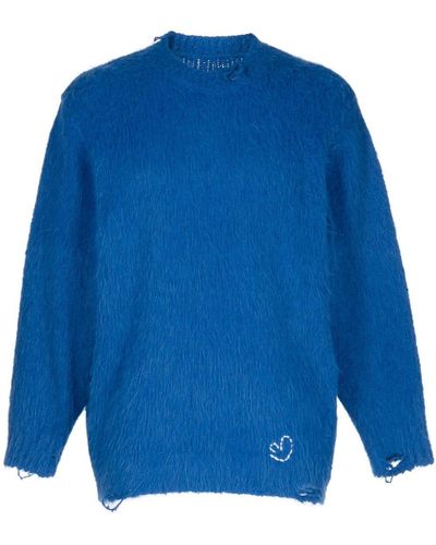 Adererror Textured Distressed Crew-neck Sweater - Blue