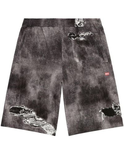 DIESEL P-Ston-Jersey Shorts With Denim Print - Grey