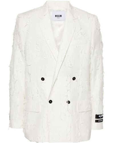 MSGM Distressed Double-breasted Blazer - White