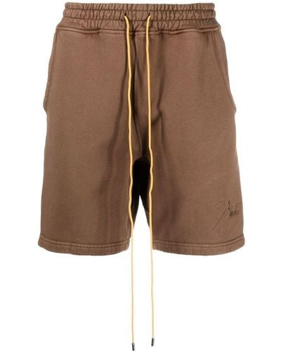 Rhude Pantalones cortos de deporte con logo bordado - Marrón