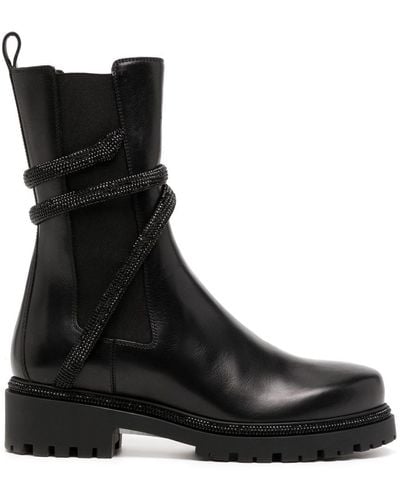 Rene Caovilla Cleo Crystal-embellished Leather Boots - Black