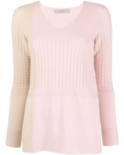 D.exterior Colour-block Cable-knit Sweater - Pink