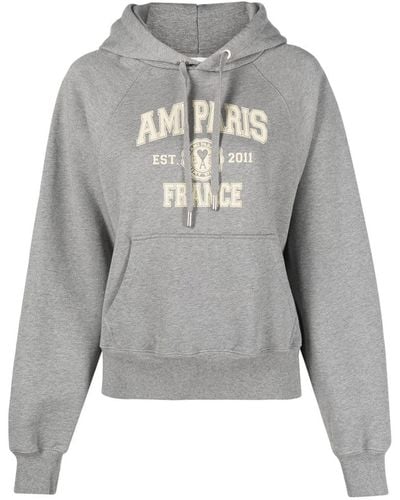 Ami Paris Logo-print Organic Cotton Hoodie - Gray