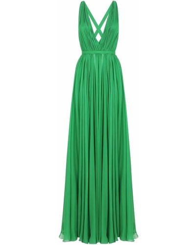 Dolce & Gabbana V-neck Chiffon Maxi Dress - Green