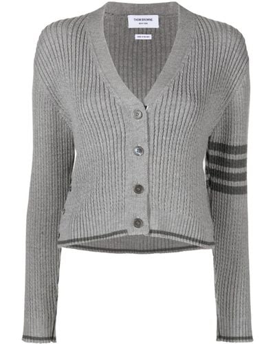 Thom Browne Cropped Cable-knit Cardigan - Grey